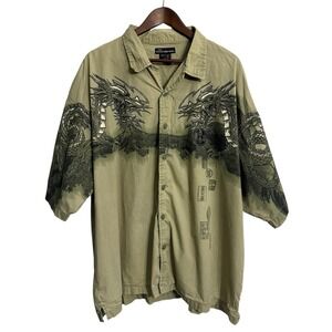 No‎ Boundaries shirt men's 3XL green dragon button up y2k skater grunge vintage